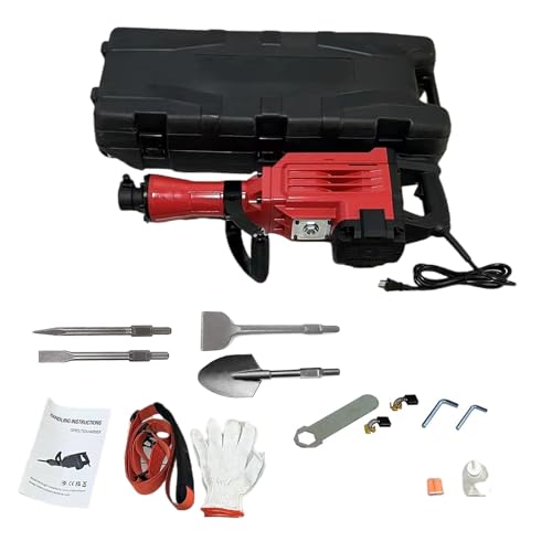 Garvee Jack Hammer Electric 2200W Demolition Jack Hammer Tool Kit 1500 BPM, 4pcs Chisels Bit Set W/Case, Noise-Canceling Earplug, Shoulder Strap