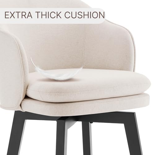 Counter Height Barstools 26 inch Upholstered Swivel Bar Stools with Back and Wood Legs for Kitchen Island,Set of 2,Beige Fabric - Thumbnail 7