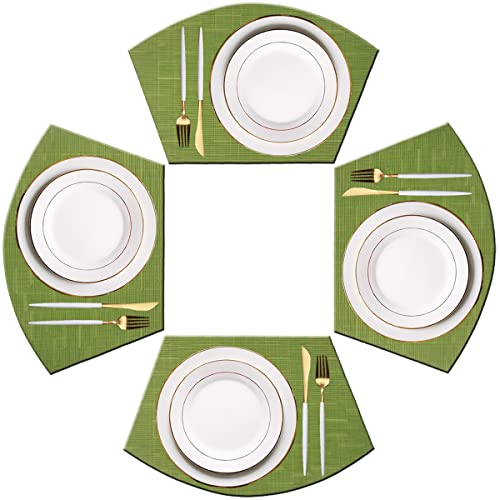 PIGCHCY Wedge Shaped Placemats for Dining Table Cross-Weave Washable Vinyl Placemat Heat Resistant Round Table Mats Set of 4 (Teal Blue)