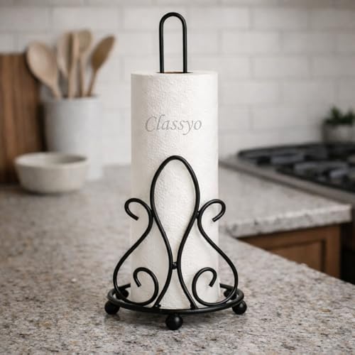 Image of Classyo Metal Tissue Roll Holder for Kitchen, Tissue Paper Holder for Bathroom and Dining Table, Kitchen Roll Stand, Paper Towel Stand (10 inch) (Pack of 1, Curl Design)