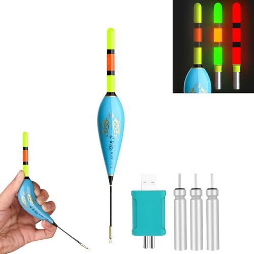 Hekasvm LED Posen Angeln Kann die Farbe ändern, Posen Angel mit Batterie Ladegerät für mit 3 Stabbatterie Typ CR425, Angelzubehör Kann Tagsüber Und Nachts Verwendet Werden (Bleiverbrauch 8g)