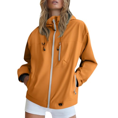 Shffuw Cortavientos Mujerchubasquero Mujer Impermeable Chaqueta impermeable para mujer, ligera, cortavientos, con capucha, plegable y con bolsillos. Chaqueta Leopardo Mujerchaqueta De (Orange, S)