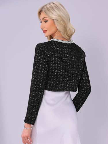 Allegra K Tweed Cropped Jackets for Women's Long Sleeve Open Front Elegant Work Office Short Jacket3