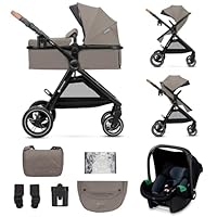 Kinderkraft ESME 3-in-1 Car Seat with Mink PRO I-Size Baby Carrier, Travel System, Baby Stroller, Foldable Stroller, Newborn Up to 4 Years, Beige