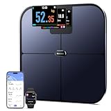 Rabater Smart Scale with Large Color Display, Digital Bathroom Scale for Body Weight BMI Muscle Mass, 25 Composition, Body Fat Scale with Heart Rate, 11.8" Large Platform, 400 lbs (Black)