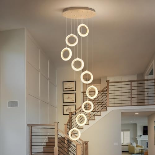 Lustre moderne LED circulaire hauteur réglable avec télécommande or - 5