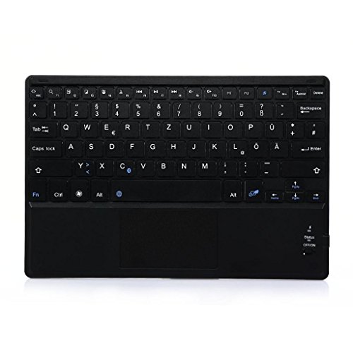Preisvergleich Produktbild CoastCloud DeutschLayout-Ultrakompakte Schlank Profil drahtlose Bluetooth Kunststoff Tastatur mit Touchpad für alle Android-Windows Tablet mit wiederaufladbaren 6-Monats-Akku Schwarz (10 inch)