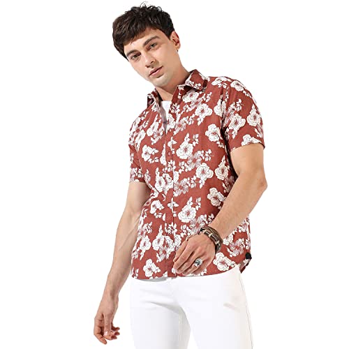 Image of CAHOOT Men's Button Up Shirt for Casual Wear | Regular Fit | Poly Lycra Shirt Crafted with Short Sleeve & Enhanced Stretch Comfort Fit for Everyday Wear