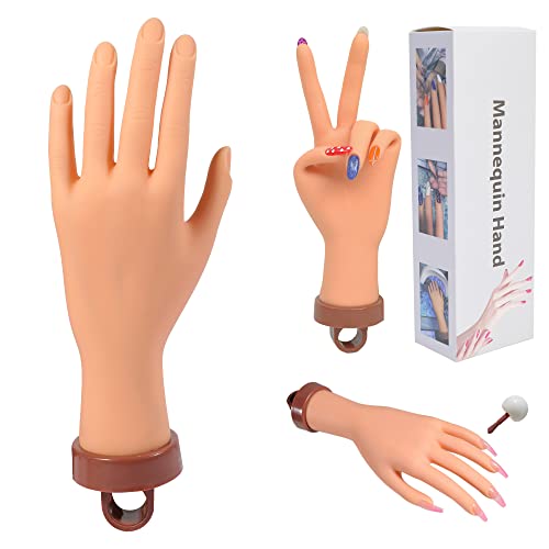 Practice Hand for Acrylic Nails Flexible Nail Practice Hands Nail Hand for Beginner Reusable Fake Hands to Practice Fake Nails Bendable Acrylic Hand Manicure Hand Silicone Mannequin Hand for Practice