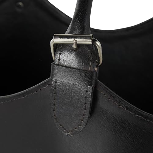 Deco 79 Leather Handmade Magazine Holder Box Style Single Slot with Detail Stitching and Curved Buckle Handles, 16" x 10" x 18", Black by Deco 79 - Image 5