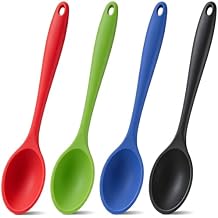 4 Pcs Large Mixing Spoon Silicone Cooking Spoons Colored Heat Resistant Spoons Nonstick Silicone Serving Spoons for Kitchen Cooking Baking Stirring Cooking Mixing Red Black Green Blue