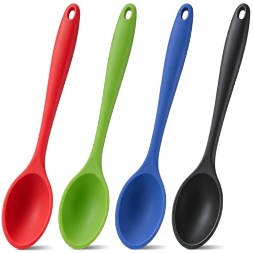 HSDJLXZ 4-Pack Large Silicone Cooking Spoons, Heat-Resistant, 4 Colors