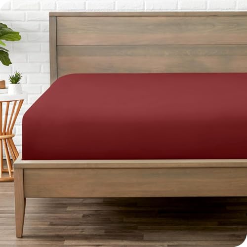 Image of 400 TC Cotton Elastic Fitted Bedsheet with 2 Pillow Covers for Single Bed 42 x 78 6 Inches Maroon(Red) Solid Color Fitted Sheet