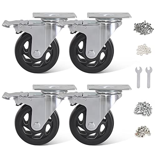 BAOLIHUI 4er Set Lenkrollen für Möbel 100MM Möbelrollen mit Bremse Schwerlastrollen 600KG Gesamtkapazität Rollen für Möbel Transportroller Werkbank Werkzeugwagen Paletten