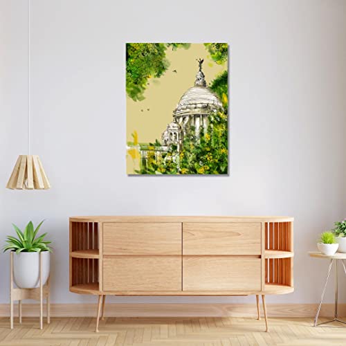 Image of RANGOLI 100% Cotton Stretched Canvas Painting 400 GSM, Framed Victoria Memorial Canvas Abstract Wall Art for Living Room, 3D Paintings for Wall Decor (24 x 36 Inch With Frame)