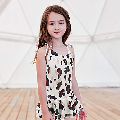 Image of Girls One Piece Swimsuits Halter Bathing Suits Summer Rose Red Leopard Print Swimwear 2-14 Years