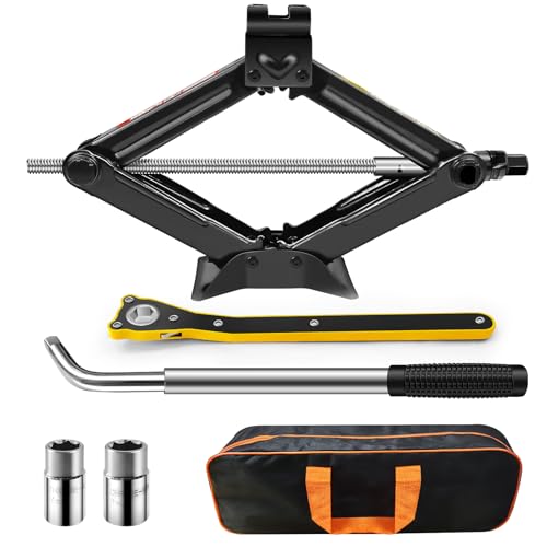 7Sevenjokers - 2 Tons (4409 lbs) Scissor Car Jack Kit, Universal Car Emergency with Lug Wrench & Ratchet, Portable Tire Change Perfect for Auto, SUV, MPV Tire Changes & Repairs, Heavy Duty Material