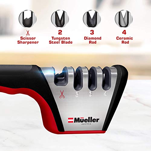 Mueller Original Premium Knife Sharpener, Heavy Duty 4-Stage Diamond Really Works for Ceramic and Steel Knives, Scissors. Easily Restores Dull to Sharp