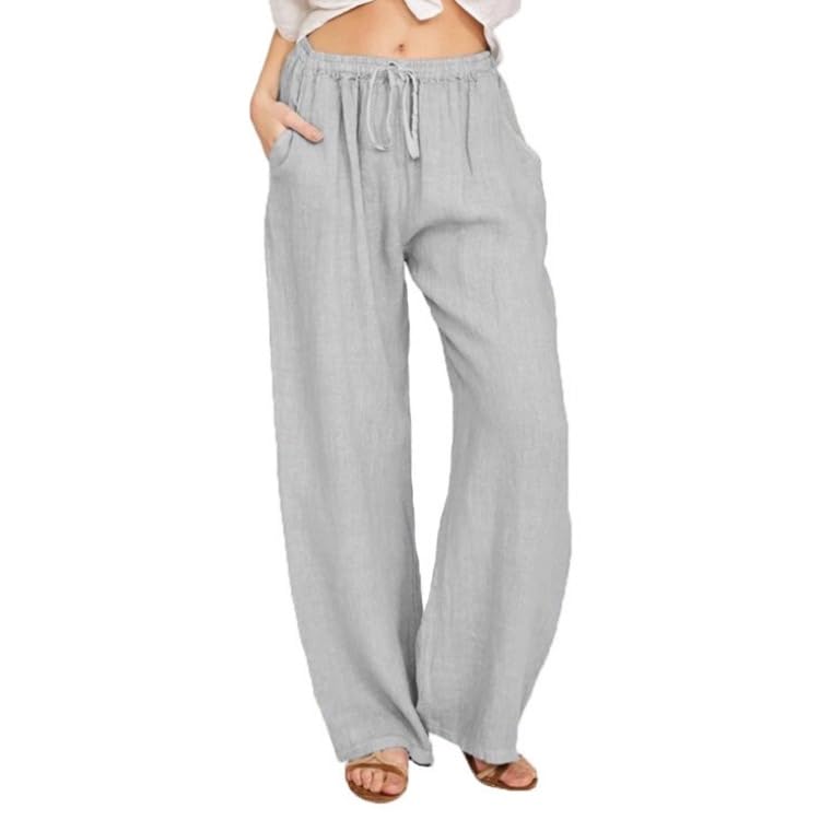Pantalon en lin pour femme à coupe large aérienne et taille élastique