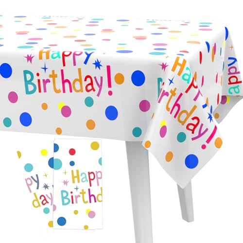 ORUZA Tischdecke Kindergeburtstag 2 Stück Party Geburtstag Tischdecke Plastik Happy Birthday Tischtuch Geburtstagsparty Deko für Kinder Jungen Mädchen 130 x 220 cm