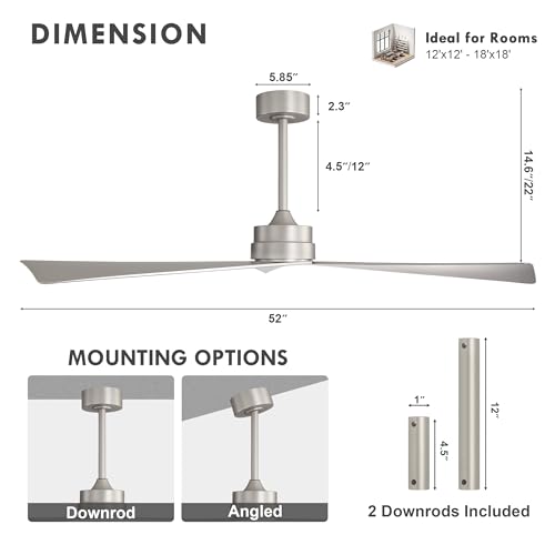 52 DC Ceiling Fan with Remote Control, Brushed Nickel Finish