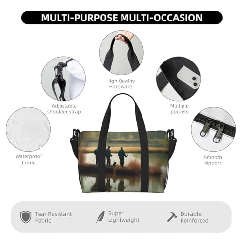 Fishing Lake Fishermen Print Hand Travel Bag,Gym Bag,Weekend Travel Overnight Bag,Tote Bag Sports Bag For Women Men3