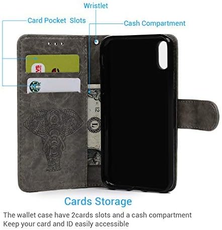 Compatible with iPhone X Case, iPhone Xs Wallet Case Premium PU Leather Oil Wax Embossed Elephant Detachable Magnetic Cover Credit Card Cash Slots Cover for iPhone X/XS (Elephant Gray)