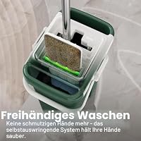 JOYMOOP Strapazierfähige kommerzielle Wischmopps für Bodenreinigung, Nass-Trocken-Wischmopp und Eimer-Set mit großem Fassungsvermögen, waldgrüner Wischeimer, inklusive 5 wiederverwendbaren 43,2 cm – Ansicht 2