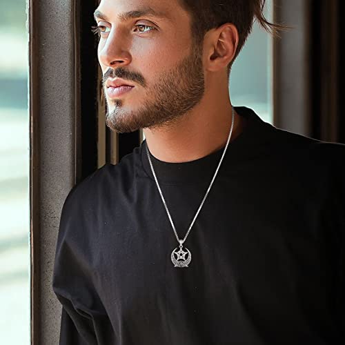 Loove Pentagram Necklace For Men Sterling Silver Triple Moon Goddess Pentacle Pendant Celtic Pentagram Necklace For Women Wiccan Jewelry #TOP6