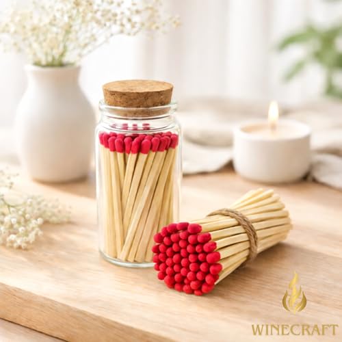 Image of 500 Count | 4 inch RED Matches | Strikers Included | Color Tip Wooden Match | Refill for Matchstick Jars, Cloche Display, Holders & Bottles | 4 in inches Long