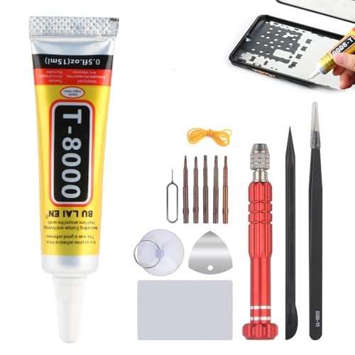 Adhesivo para pantallas de teléfonos inteligentes con herramientas, adhesivo T8000 para teléfonos móviles, tabletas, auriculares, cerámica, metal, tela, kits de bricolaje para juguetes (15 ml)