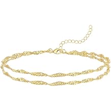 Gokeey Gold Ankle Bracelets for Women, 14k Gold Plated Waterproof Singapore Link Chain Anklets Set, Layered Anklet Bracelets for Women Beach Gift