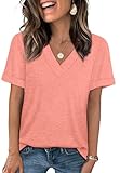 WIHOLL Womens Summer Tops Short Sleeve Casual V Neck T Shirts Loose Fit Trendy Fashion Travel Outfits Solid Color Coral XXL
