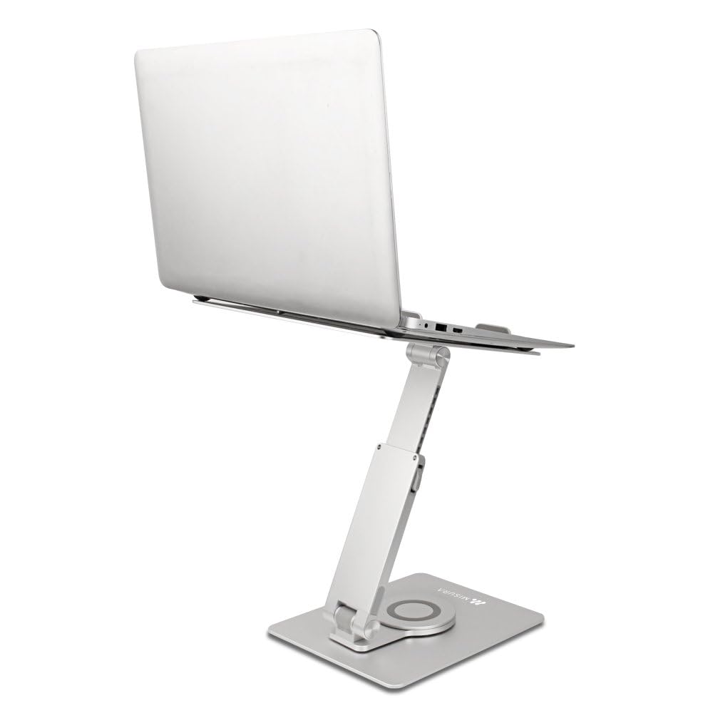 MISURA | Soporte Ergonómico para Portátiles, Enteramente Plegable, Antideslizante, Giratorio, Muy Ajustable, Ideal para Meetings | ME20-SILVER