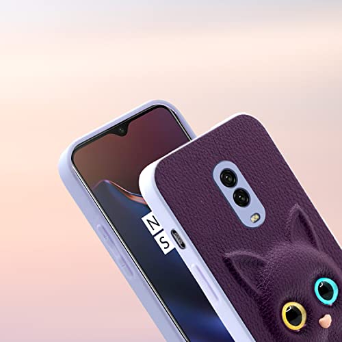 Image of Pikkme Oneplus 6T Back Cover for Girls | Cute Cat Leather Finish | Soft TPU | Case for Oneplus 6T (Purple)