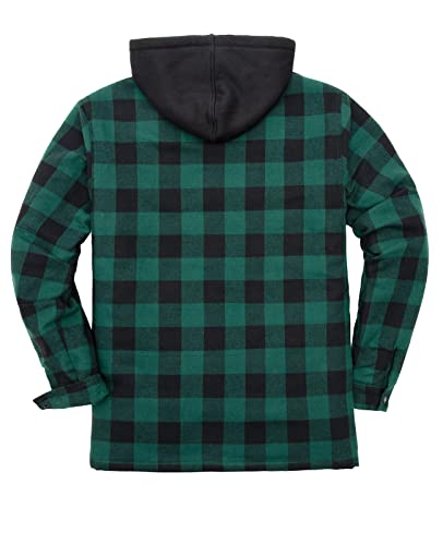 Image of ZENTHACE Men's Quilted Lined Hooded Plaid Jacket,Zipper & Snap Closure