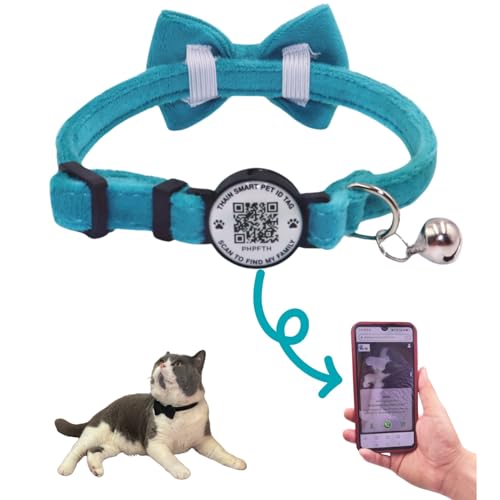 THAIN Personalized Cat Collar with Bell, Bowtie & QR Code