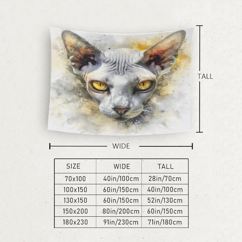 Tapisserie chat sans cheveux 3D GUYDZOOM de 180x230cm pour décoration de grand mur - 6