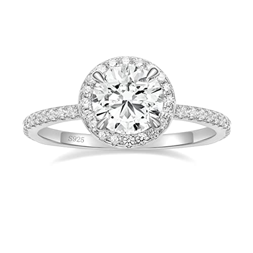 POMODA 1.5 CT Moissanite Engagement Rings for Women D Color VVS1 Clarity 925 Sterling Silver Round Cut Halo Moissanite Wedding Promise Band Rings for Women Size 7