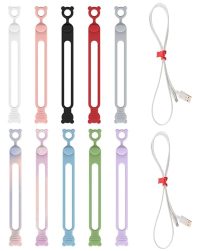 KGDUYC 10 Piezas Sujeta Cables, Bridas Reutilizables, Organizar Cables de Silicona Y Alambres, Multipurpose Elastic Cord Organize,organizador cables，sujeta cables，cable management