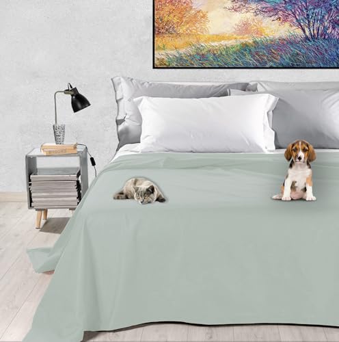 Byour3 - Colcha Doble Super Impermeable Animales Cubrecama Algodón Antimanchas Protección Cama Individual Queen Size Antirayaduras Antimoho Gato Perro Niños Lavable (Gris Hielo, 180x300cm - Cama 90)