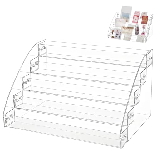 EVTHUR 5-Tier Acrylic Greeting Card Display Rack Card Stands For Display Nail Polish Rack Storage Box Suitable For Greeting Cards Cards Nail Polish And Cosmetics.