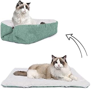 Cat Beds, 2 in 1 Kitten and Puppy Sleeping Cushion, Warm & Furry Puppy Bed for Indoor Cats Dogs (Green)