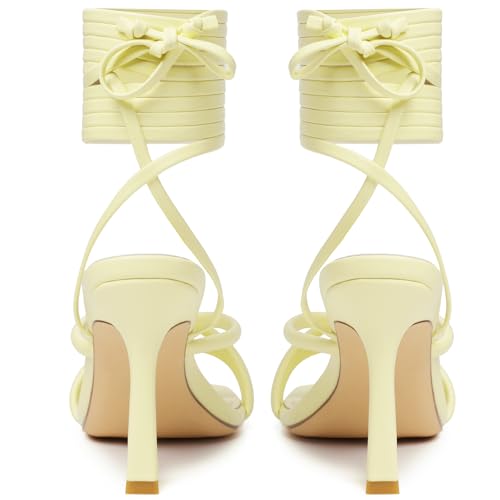 Image of Mostrin Womens Sandals Strappy Heels for Women Lace Up Square Open Toe Heels Tie Up High Heeled Sandals for Prom, Party, Daily Wear