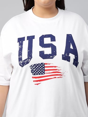 Image of JUNEBERRY 100% Pure Cotton Oversized Baggy Fit Cool Front Chest Graphic Printed Half Sleeve Plus Size T-Shirt for Women & Girls (Sizes: 2XL to 5XL)