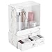 mDesign Decorative Stackable Plastic Makeup Organizers for Bathroom Vanity, Countertop, Cabinet - Easy-Access Cosmetic Storage, 2 Drawer Unit and Tall Bin Box with Lid - Set of 2 - Marble