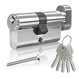GANZTECH 40T/40 (80mm) Serrure de barillet de porte en Chromage, clé à clé avec 5 clés standard, serrure à cylindre européen en Alliage d’aluminium,Applicable à composites et UPVC