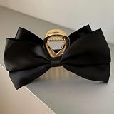 LOUKEKE 1 pz Fermaglio per Capelli con Fiocco Nero, Elegante Fermaglio in Raso di Seta, Grandi Fiocchi per Coda di Cavallo, Copricapo, Accessori per Capelli