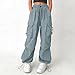 Girls Parachute Cargo Pants High Waisted Baggy Casual Y2K Trouser Kids Wide Leg Hip Hop Streetwear with Multi Pocket