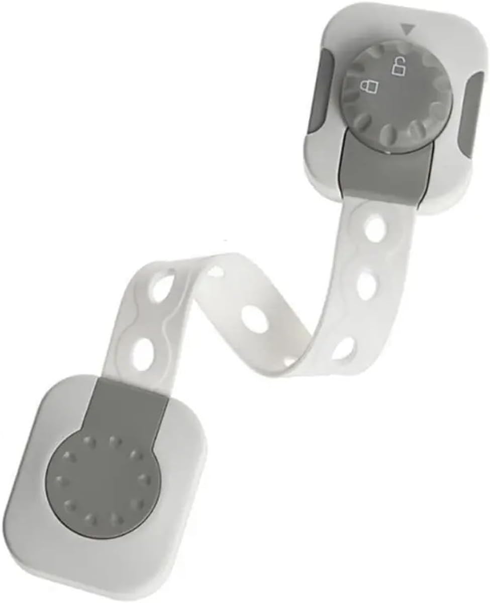 Plastic Child Lock Strong Fixation Buckle Drawer Lock Double Kids Toddler Cabinet Door Lock 1Pcs(Grey)